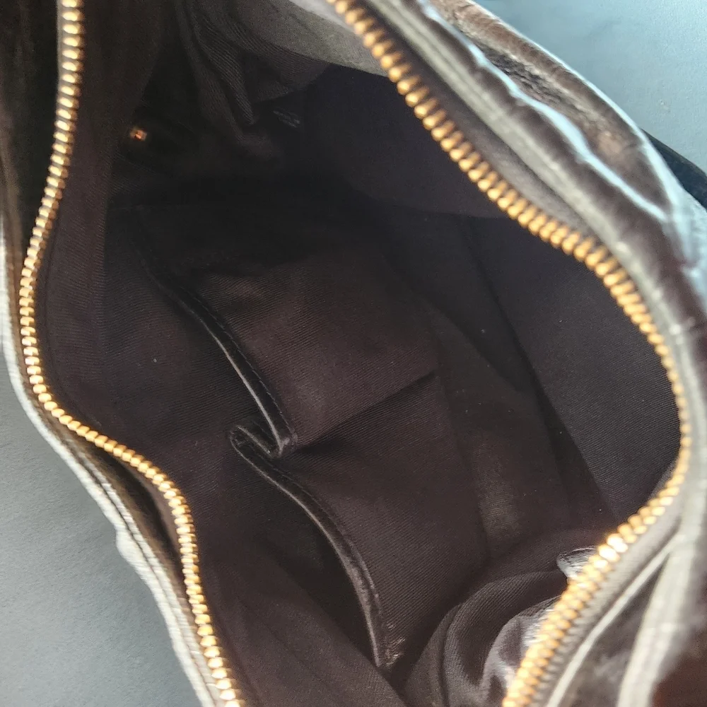 Badgley Mischka‎ Black Leather Shoulder Bag Gold Chain Strap & Hardware